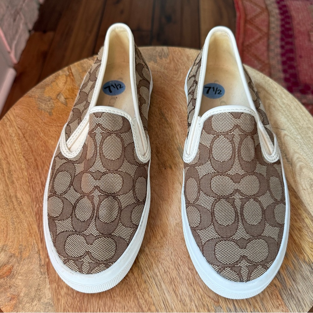 Coach Chrissy Monogrammed Brown Slip On Sneakers Sz: 7.5